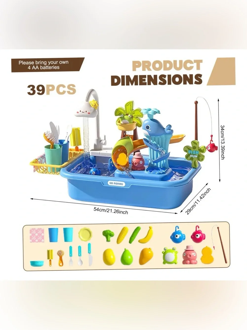 Go Fishing 4-In-1 Play Sink, Running Water Faucet Kitchen & Bath Toys New in Box